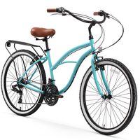 sixthreezero Around The Block Women's 21-Speed Beach Cruiser Bicycle, 26" Wheels, Teal Blue with Brown Seat and Grips