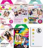 Fujifilm Instax Mini Rainbow,Macaron, Stained Glass,Candy pop and Star Pack of 5 Camera Film & | Bonus Sticky Notes for Memo | Create Your Memories