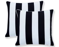 Ornavo Home Water Resistant Indoor/Outdoor Square Patio Decorative Stripe Throw Pillow Cushion - Insert Included - Set of 2-18" x 18" - Black