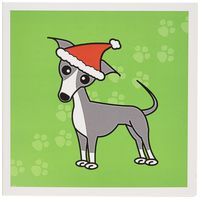 3dRose Greeting Cards, 6 x 6 Inches, Pack of 12, Cute Grey Italian Greyhound Green with Santa Hat (gc_12093_2)