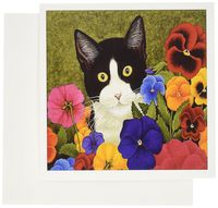 3dRose Photo of Painting of Tuxedo Cat Among Flowers Greeting Cards, Set of 12 (gc_119367_2)