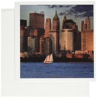 3dRose NYC Skyline, sailing boat on Hudson river, late afternoon. - Greeting Cards, 6 x 6 inches, set of 6 (gc_98358_1)