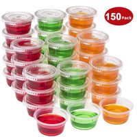 Plastic Portion Cups with Lids 2 oz. Pack of 150 Leakproof Jello Shot Cup Salad Dressing Containers for Sauce Condiment Snack Souffle and Salsa, BPA Free Disposable - by DuraHome 