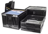 Storex Collapsible Crate with Lid, 17.25 x 14.25 x 10.5 Inches, Black, Case of 4 (STX61809U04C)