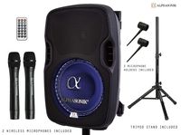 Alphasonik 10" Portable Rechargeable Battery Powered 1000W Pro DJ Amplified Loud Speaker with 2 Wireless Microphones Echo Bluetooth USB SD Card Aux MP3 FM Radio PA System LED Ring Karaoke Tripod Stand