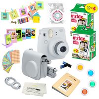 Fujifilm Instax Mini 9 Camera + Fuji INSTAX Instant Film (40 SHEETS) + 14 PC Instax Accessories kit Bundle, Includes; Instax Case + Album + Frames & Stickers + Lens Filters + MORE (Smokey White)