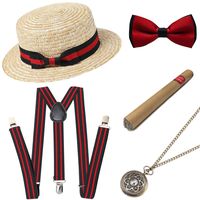 BABEYOND 1920s Mens Gatsby Gangster Costume Accessories Set Manhattan Fedora Hat Suspenders (Set-6)