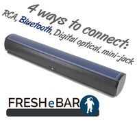 Bluetooth Leather Television Sound Bar - FRESHeBAR TV Soundbar - 24 inch, 90 Watt with Built-in Subwoofer - Grey / Blue Leather