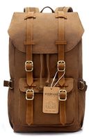 EverVanz Outdoor Canvas Leather Backpack, Travel Hiking Camping Rucksack Pack, Large Casual Daypack, College School Backpack, Shoulder Bags Fits 15" Laptop Tablets