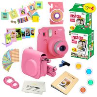 Fujifilm Instax Mini 9 Camera + Fuji INSTAX Instant Film (40 SHEETS) + 14 PC Instax Accessories kit Bundle, Includes; Instax Case + Album + Frames & Stickers + Lens Filters + MORE (Flamingo Pink)