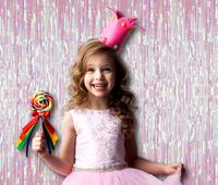 Treasures Gifted White Rainbow Iridescent Foil Fringe Metallic Curtain 3 x 8 Feet Tinsel Laser Pack of 1 Photo Booth Prop Backdrop Decoration for Unicorn Baby Shower Birthday Party