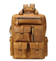 Texbo Full Grain Cowhide Leather Multi Pockets 16 Inch Laptop Backpack Travel Bag