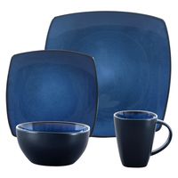 Gibson Overseas, Inc. Gibson Elite 98770.16RM Bella Soho 16-Piece Square Reactive Glaze Dinnerware Set Service of 4, Stoneware, Blue