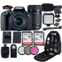 Canon EOS Rebel T7i DSLR Camera with Canon EF-S 18-135mm f/3.5-5.6 is STM Lens + Canon EF-S 55-250mm f/4-5.6 is STM Lens+ LED Light + Microphone + Video Accessory Bundle