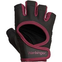 Harbinger Women's Power Weightlifting Gloves with StretchBack Mesh and Leather Palm (1 Pair), Black/Merlot, Small, Small (Fits 6.5 - 7 Inches)