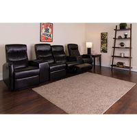 Flash Furniture Anetos Series 4-Seat Reclining Black Leather Theater Seating Unit with Cup Holders