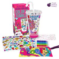 Purple Ladybug Create Your Own Personalized Tumbler for Girls with Color In Designs - Bright Markers Included! BPA Free Kids Tumbler with Lid & Straw - Cute Girl Gift Idea, Fun DIY Arts and Crafts Kit