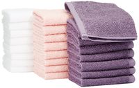 AmazonBasics Washcloth Face Towels, Pack of 24, Multi-Color: Petal Pink, Lavender, White