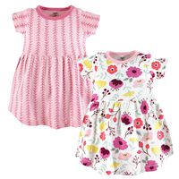 Touched by Nature Girls, Toddler, and Baby Organic Cotton Short-Sleeve Dresses, Botanical Short-Sleeve, 0-3 Months