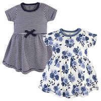 Touched by Nature Girls, Toddler, and Baby Organic Cotton Short-Sleeve Dresses, Navy Floral Short-Sleeve, 0-3 Months