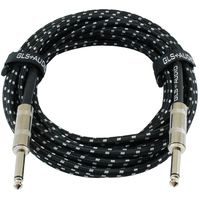 GLS Audio 20 Foot Guitar Instrument Cable - 1/4-Inch TS to 1/4-Inch TS 20 FT Black Gray Tweed Cloth Jacket - 20 Feet Pro Guitar Cord 20' Phono 6.3mm Cord - Single