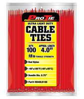 Pro Tie RD4ULD100 4-Inch Red Ultra Light Duty Color Cable Tie, Red Nylon, 100-Pack