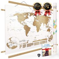 NIVI Scratch Off World Map (X-Large) International Travel Poster with Frame | 33 x 23 Inches | Country Flags, Continents, Major Cities, USA States, Provinces | Vibrant Colors | Compact Tube