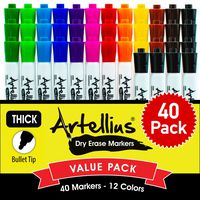 40 Pack of Dry Erase Markers (12 ASSORTED COLORS WITH 7 EXTRA BLACK) - Thick Barrel Design - Perfect Pens For Writing on Whiteboards, Dry-Erase Boards, Mirrors, Windows, All White Board Surfaces