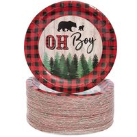Oh Boy Lumberjack Buffalo Plaid Baby Shower Party Paper Plates 7 inches for Cake Dessert (80 Pack)