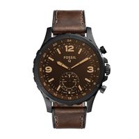 Fossil Q Men's Nate Stainless Steel and Leather Hybrid Smartwatch, Color: Black, Brown (Model: FTW1159)