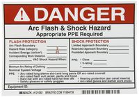 Brady 121092 Vinyl Preprinted Arc Flash & Shock Labels, Black and White, 5" Height x 7", Legend "Danger Arc Flash & Shock Hazard Appropriate Ppe Required Flash Protection Flash Hazard Category 3" (5 Labels per Package)