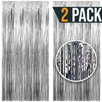 3.25 x 6.7 ft (2 Pack) Tinsel Foil Fringe Curtains Party Decorations Photo Booth Backdrop | Wedding Décor Baby Shower Graduations Valentine Day Bachelorette Birthday Decorations (Silver)