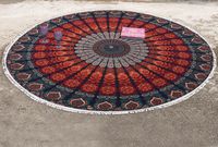 Bless International Indian Hippie Bohemian Psychedelic Peacock Mandala Wall Hanging Bedding Tapestry (Golden Blue, Roundie 40")