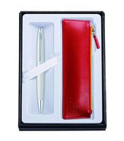 Cross Calais Satin Chrome Ballpoint Pen & Crimson Zip Pouch