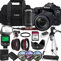 Canon EOS 80D Digital SLR Camera w/EF-S 18-135mm f/3.5-5.6 is USM Lens, 64GB Memory, TTL Bounce Flash, Canon Case,Tripod, Auxilary Lenses, Filter Kit, Professional Accessory Bundle