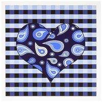 3dRose Blue Paisley Heart on Blue and White Check Greeting Cards, 6 x 6 Inches, Set of 6 (gc_25355_1)