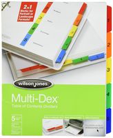 Wilson Jones MultiDex Index Dividers, 5 Tabs, for 8.5 x 11 Inch Sheets, Multicolored Tabs Numbered in Black (W90503B)