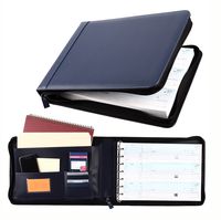 Business Check 7 Ring Binder for 3-Up Checks PU Leather Portfolio Checkbook Cover with Zipper (Blue)