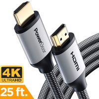 PowerBear 25 ft HDMI Cable [25 Feet - 1 Pack] Ultra-HD (UHD) 4K HDMI 2.0 Cable [18Gbs with Audio and Ethernet] Gold Plated Connectors and High-Strength Braided Nylon HDMI Cord - (Renewed)