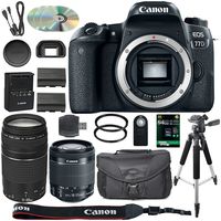 Canon EOS 77D DSLR Camera + 18-55mm STM + 75-300mm III Lens + Spare LP-E17 Battery + Two Ultraviolet Filters + 64GB SDXC Card + SLR Bag + Remote + Tripod & More - International Version