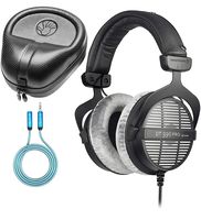 Beyerdynamic DT 990 PRO 250 Ohm Open Back Headphones Bundled with SLAPPA Full Sized Hardbody PRO Headphone Case, Ear Buddy Headphone Optimizer and Travel Kit and Blucoil 6-Ft Audio Extension Cable