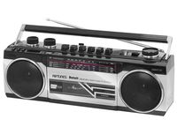 Riptunes Cassette Boombox, Retro Blueooth Boombox, Cassette Player and Recorder, AM/FM/ SW-1-SW2 Radio-4-Band Radio, USB, SD, Silver