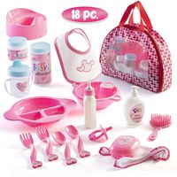 Prextex 18 Piece My First Baby Doll Accessory Set in Zippered Carrying Case - Doll Feeding Toys, Fashion and Bath Accessories for Babies and Toddlers