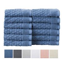 12-Pack Washcloth Set. 100% Cotton Absorbent Quick-Dry Textured Washcloth Towels. Wash Cloths for Bathrooms. Grayson Collection. (Wash 12pk, Blue)