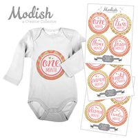 12 Monthly Baby Stickers, Gold Glitter {Faux} & Pink, Girl, Baby Belly Stickers, Monthly Onesie Stickers, First Year Stickers Months 1-12, Chevron, Stripes, Polka Dots, Quatrafoil, Baby Girl