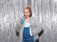 Silver Metallic Foil Fringe Curtains 3 x 8 Feet Tinsel Pack of 4 Photo Booth Props for Birthday Bachelorette Wedding Engagement Bridal Shower Graduation Retirement Party Decorations