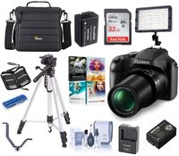 Panasonic Lumix DC-FZ80 Digital Point and Shoot Camera - Bundle with 32GB SDHC Card, Camera Bag, Spare Battery, Tripod, Video Light, Cleaning Kit, Card Reader, Memory Wallet, Software, Shoe V-Bracket