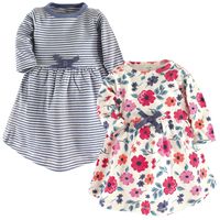 Touched by Nature Girls, Toddler, and Baby Organic Cotton Long-Sleeve Dresses, Garden Floral, 12-18 Months