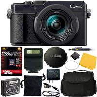 Panasonic Lumix DC-LX100 II Digital Camera (Black) (DC-LX100M2) + 128GB 4K AOM Pro Kit: International Version (1 Year AOM Warranty)