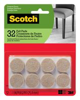 Scotch Brand SP802-NA Felt Pads Premium Quality, By 3M, for protecting floors, Round 1 in. Diameter, Beige, 32 Pack